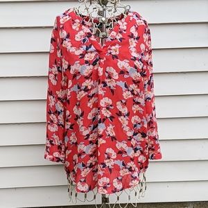 Cynthia Rowley Coral orange floral print blouse